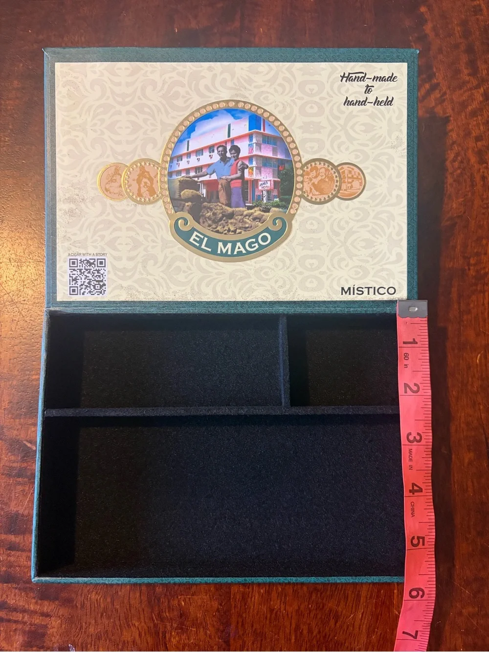 Upcycled El Mago Místico Cigar Box Jewelry Organizer Emerald Green and Black